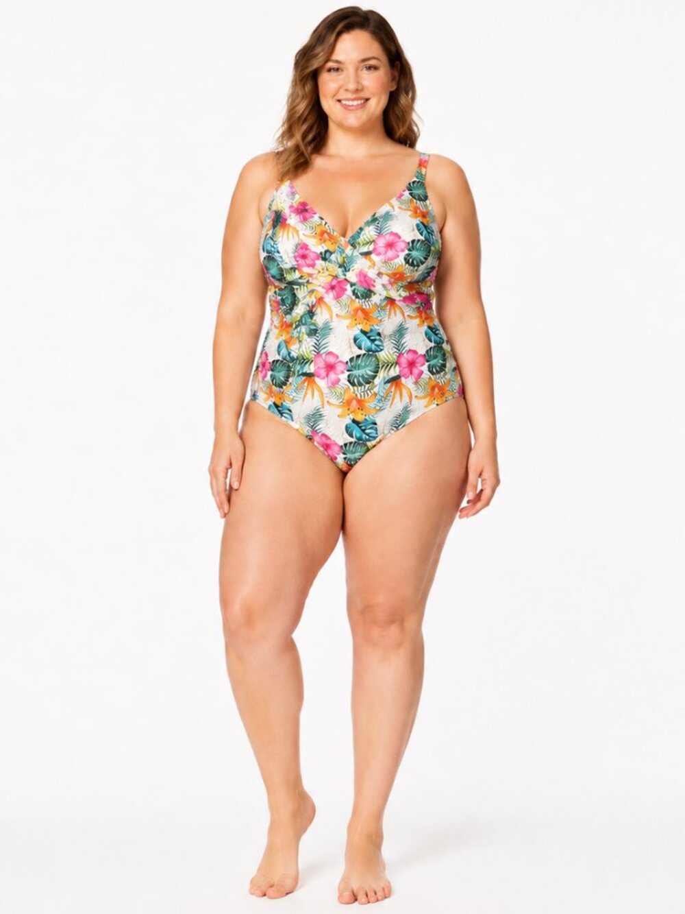 Catherine Malandrino Tropical Floral Ruched One-Piece Swimsuit Plus Resort 3XL